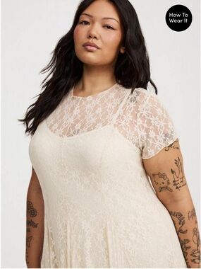 torrid Cream Lace Maxi Dress with Floral Overlay